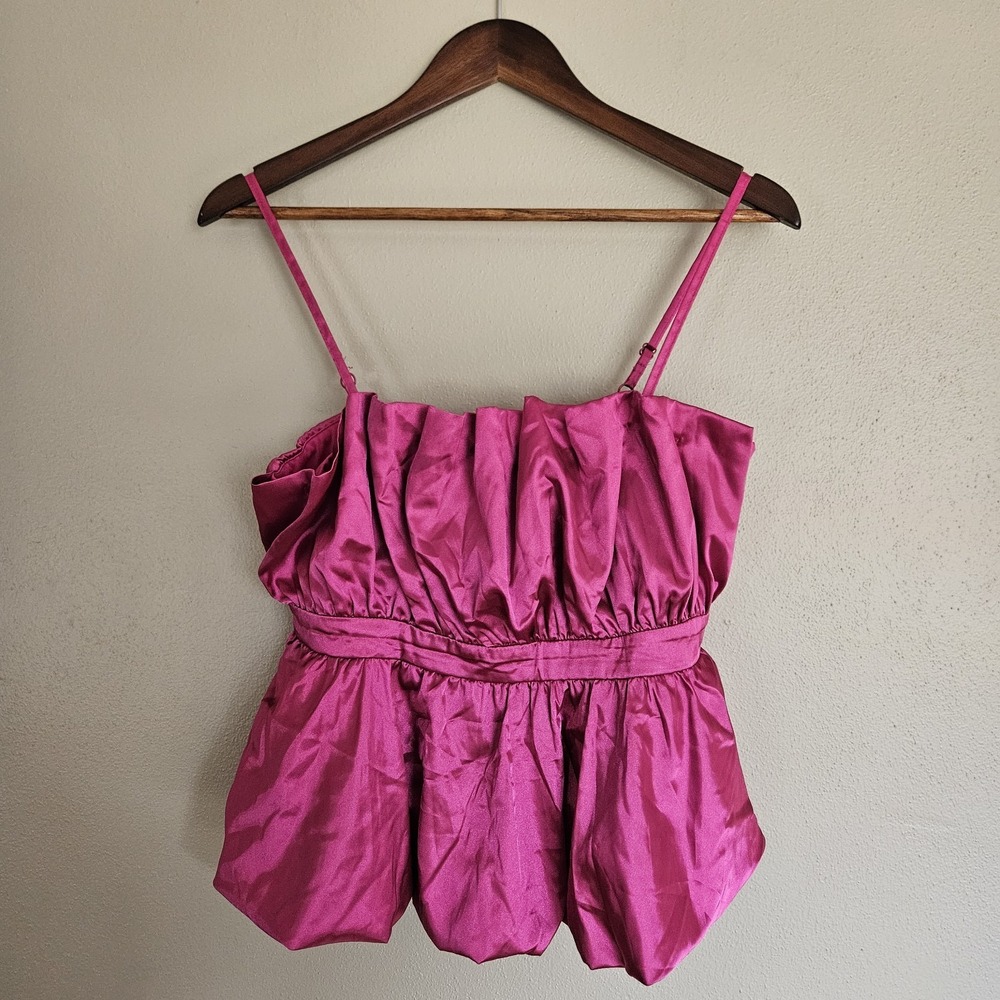 Thirty Thirty Ruched Ruffle Womens L Hot Pink Top Peplums Y2K Pleated‎ Coquette